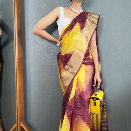 V3 FASHION STUDIO Tie and Dye Zari Organza Saree-image-65