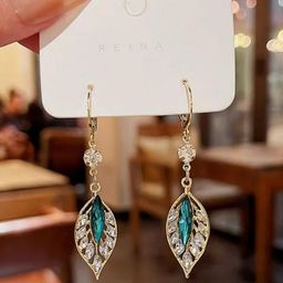 SZN KoreanEarring417 Gold-Plated Contemporary Shaped Rhinestone Drop Earrings-99