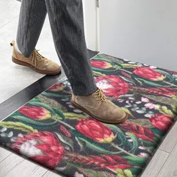 LUXEHOME INTERNATIONAL Red & Green Floral Printed Anti-Skid Doormat-43