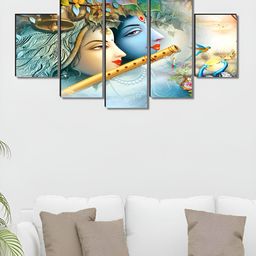 Myntra Elegant Homes Blue & Beige 5 Piece Wood Religious Wall Paintings-image-14