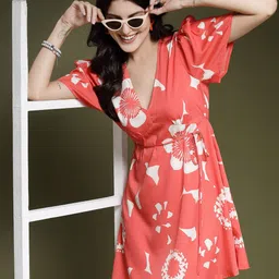 EVERYDAY by ANI Floral Print Flared Sleeve Crepe Dress-image-23
