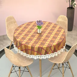 Aura Brown Geometric Printed Plastic Round 4-Seater Table Cover-image-48