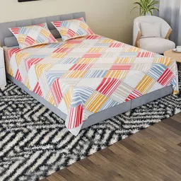 Kuber Industries White & Red Geometric 350 TC Cotton King Bedsheet Set 2.54 m x 2.28 m-21