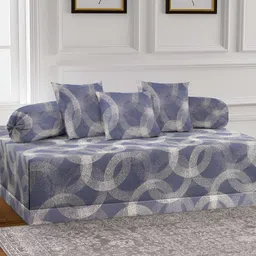 Aura Set of 6 Grey Geometric Printed Superfine Diwan Set-17