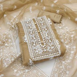 Blissta Ethnic Motifs Embroidered Organza Unstitched Dress Material-image-24