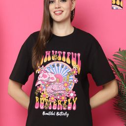 Tromko Women Pack of 2 Graphic Printed Round Neck Cotton Oversized T-shirts-image-50