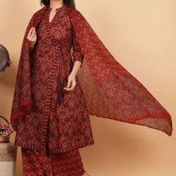 SZN Women Ethnic Motifs Printed Angrakha Pure Cotton Kurta with Palazzos & With Dupatta-picture-20