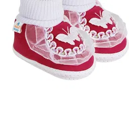 NESKA MODA 3 To 12 Month Infants Cute Soft Cotton Pre-Walker Butterfly Frill Booties-2