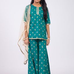 HERE&NOW Girls Floral Printed Regular Kurti with Sharara & With Dupatta-image-16