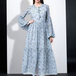 MISS AYSE Floral Print Tie-Up Neck Applique Fit & Flare Dress-image-85