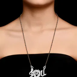 DIVASTRI Silver-Plated Alphabet M Zircon Studded Mangalsutra-picture-16