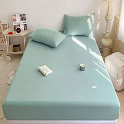 JC HOME Teal Solid 140 TC Fitted Double Queen Bedsheet Set 1.50 m x 2 m-picture-42