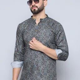 Jompers Men Geometric Printed Thread Work Kurta-picture-6