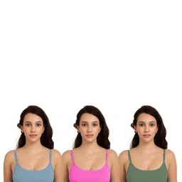 Women Cotton Blue,Pink,Green Non Padded Non-Wired Lingerie Bra Sport wear Gym Crop Tank Top-42