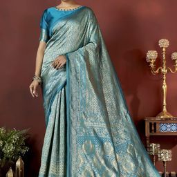 DIVASTRI Woven Design Zari Silk Blend Banarasi Saree-image-36