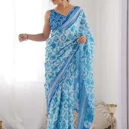 Thishma Ethnic Motifs Mirror Work Silk Blend Saree-image-11