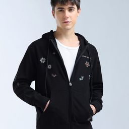 Flying Machine Men Embroidered Hooded Front-Open Sweatshirt-image-69