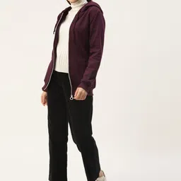 The Roadster Lifestyle Co. Women Hooded Long Sleeves Zipper Cotton Fleece Sweatshirt-image-93