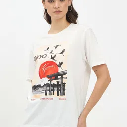 Mast & Harbour Women Graphic Printed Round Neck Cotton Relaxed Fit T-shirt-picture-19