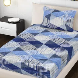 Myntra Elegant Homes Blue Printed 300TC Woolen Single Bedsheet Set 2.20 m x 1.50 m-picture-5