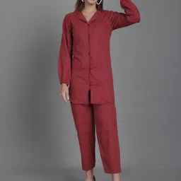 CORSICA Striped Cotton Collared Neck Long Sleeve Shirt With Trouser Co-Ords-picture-41