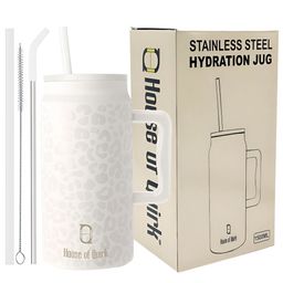 HOUSE OF QUIRK White Stainless Steel Printed Mug Tumbler With Handle & 2 Straw Lid 1500ml-image-67