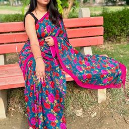 Moda Rapido Green Poly Georgette Floral Sarees-picture-34