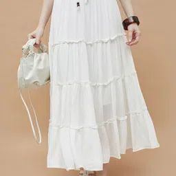 Ginger by Lifestyle A-Line Flared Maxi Skirt-image-99