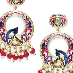 Anouk Gold-Plated Artificial Stones Studded And Beaded Circular Shaped Chandbalis image 5