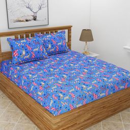 BREVARD Blue Geometric Printed Wool 210 TC Queen Bedsheet Set 1.52 m x 2.28 m-image-89