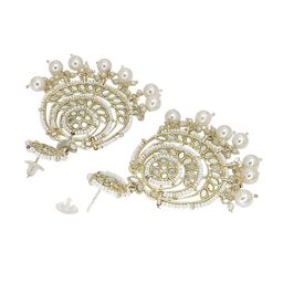FEMMIBELLA Gold-Plated Artificial Stones Studded & Beaded Chandbalis With Ear Chain image 3