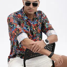 SHOWOFF Men Standard Spread Collar Abstract Printed Cotton Slim Fit Casual Shirt-image-24