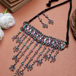CARDINAL Silver-Plated Stone Studded Jewellery Set-image-23