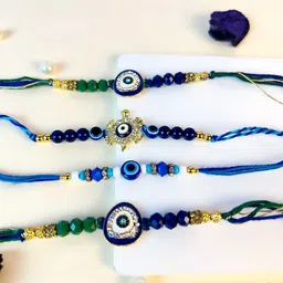 Giftii Set Of 4 Artificial Stones Studded & Beaded Evil Eye Rakhis-image-14