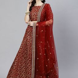 DIVASTRI Embroidered Sequinned Semi-Stitched Lehenga & Unstitched Blouse With Dupatta-picture-10