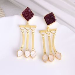 DASTOOR Gold Plated Artificial Stones Studded Contemporary Drop Earrings-76