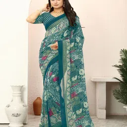 nisha creation Abstract Printed Pure Georgette Maheshwari Saree-image-88