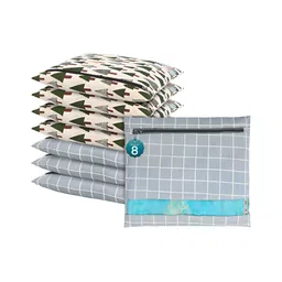 Aura Grey 8 Pieces Checked Cotton Multi-Utility Organisers-43