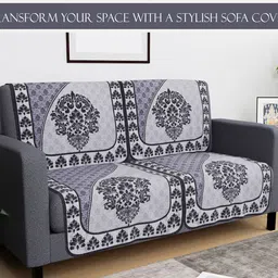 Kuber Industries Black & Grey 4 Pieces Printed Cotton 2-Seater Sofa Covers-59