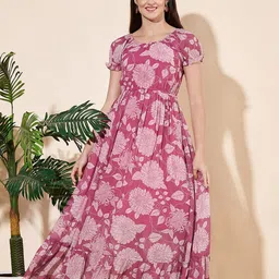 Fbella Floral Print Puff Sleeve Georgette Maxi Dress-image-12