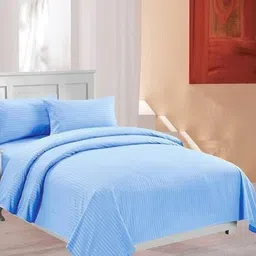 Bedbathandbliss Blue Cotton Striped 300 TC Bedsheet with 2 Pillow Covers-picture-49