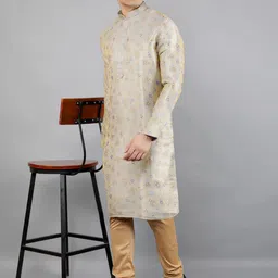 Manish Creations Floral Woven Design Mandarin Collar Jacquard Straight Kurta With Churidar-11