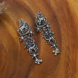 trueBrowns Sliver-Plated Artificial Stones And Beads Animal Shaped Oxidised Drop Earrings-image-3