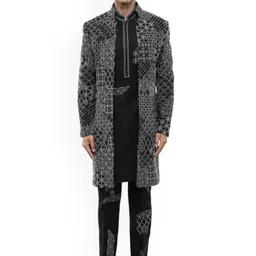 SDS By Kushal Shah Embroidered Pure Silk Mandarin Collar Neck Sherwani Set-image-62