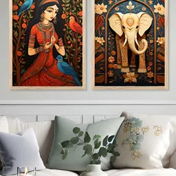 Kotart Gold-Toned & Red 2 Pieces Wooden Birds and Animals Painting Wall Arts-picture-21