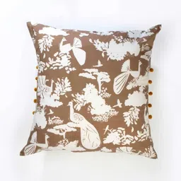 FREEDOM TREE Peacock Shadows Beige & White Floral Printed Cotton Square Cushion Cover-30
