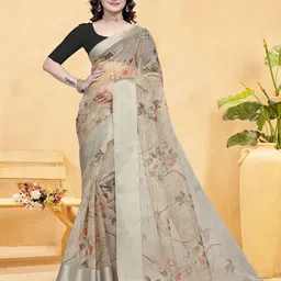 Moda Rapido Floral Printed Zari Saree With Unstitched Blouse Piece-picture-16