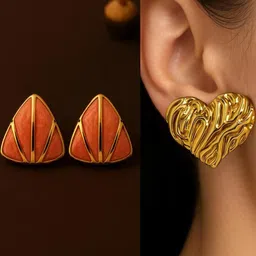 ISHTAARA Gold-Plated Artificial Stones and Beads Stainless Steel Earrings-picture-3