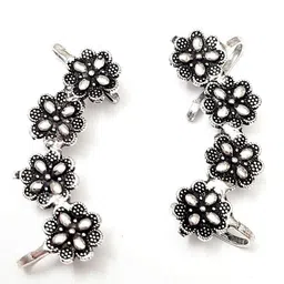 Yash Jewels Emporiums Silver-Plated Artificial Stones Studded Floral Shape Ear Cuff-image-82