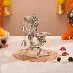 Homspurts ShubhAura German Silver Bell Diya-image-10